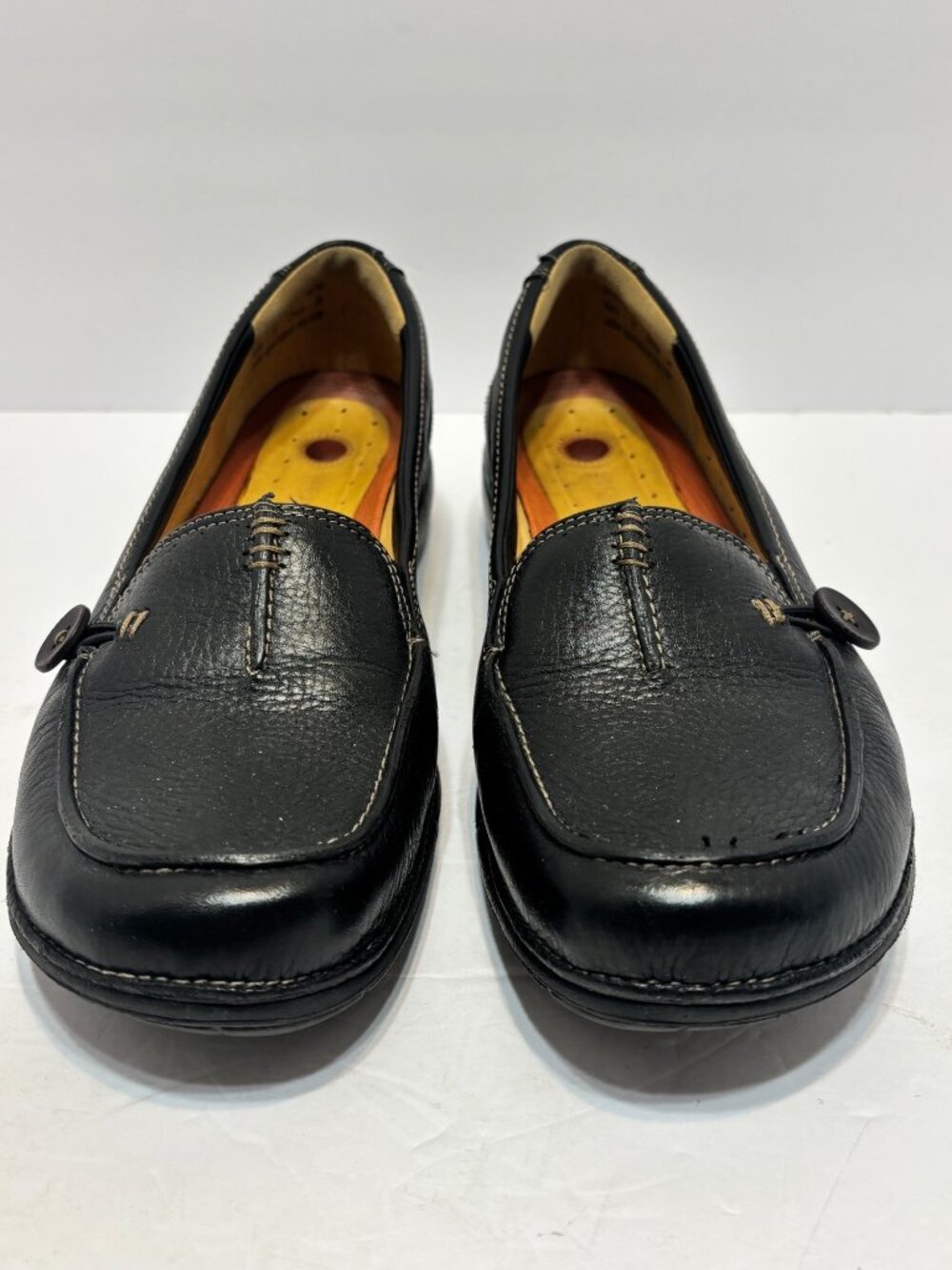 structured CLARKS 87570 Walking Shoes BLACK LEATHER Sz 10M Flats SLIP-ON LOAFERS - Picture 5 of 15